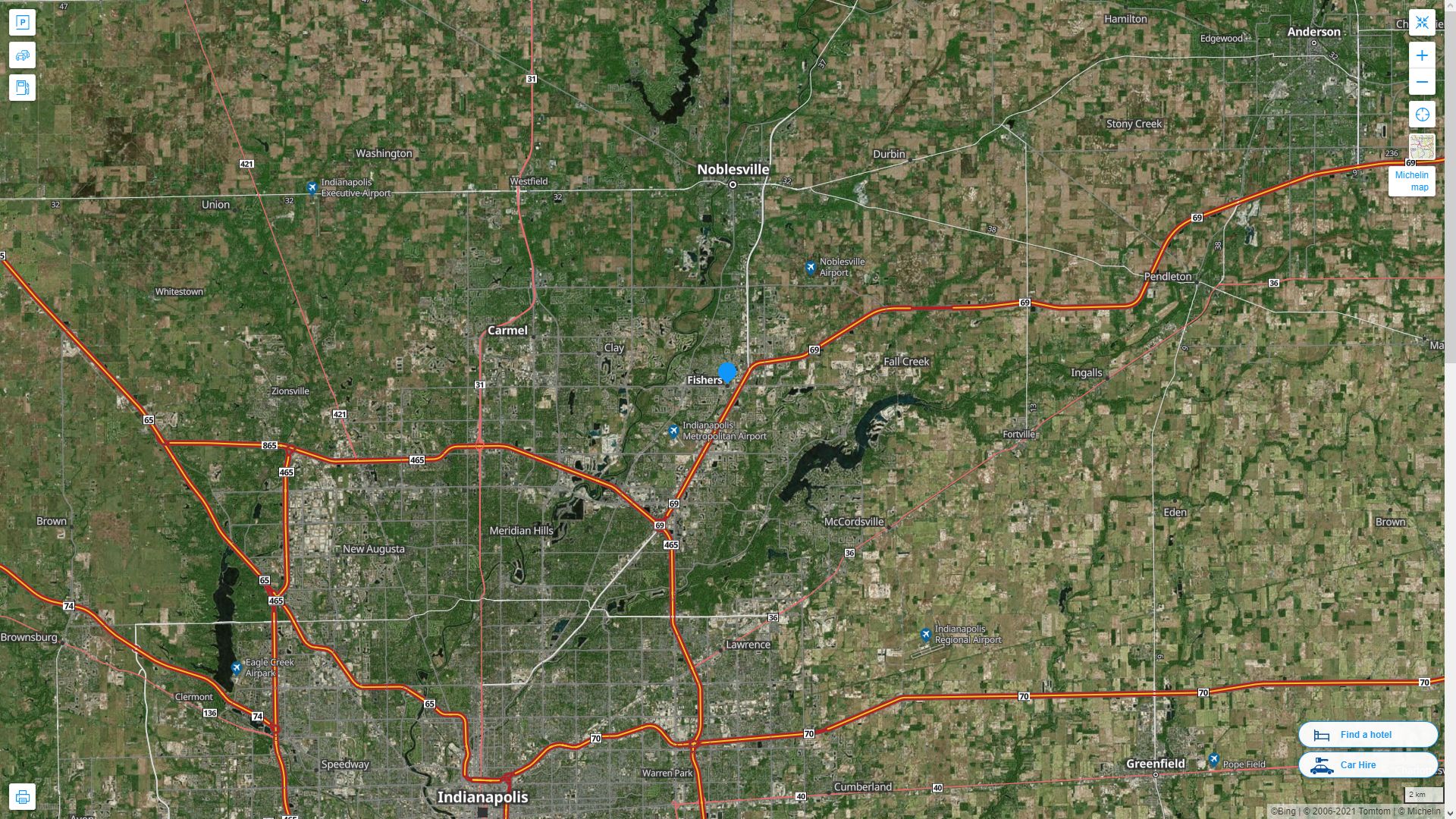 Fishers Indiana Highway and Road Map with Satellite View
